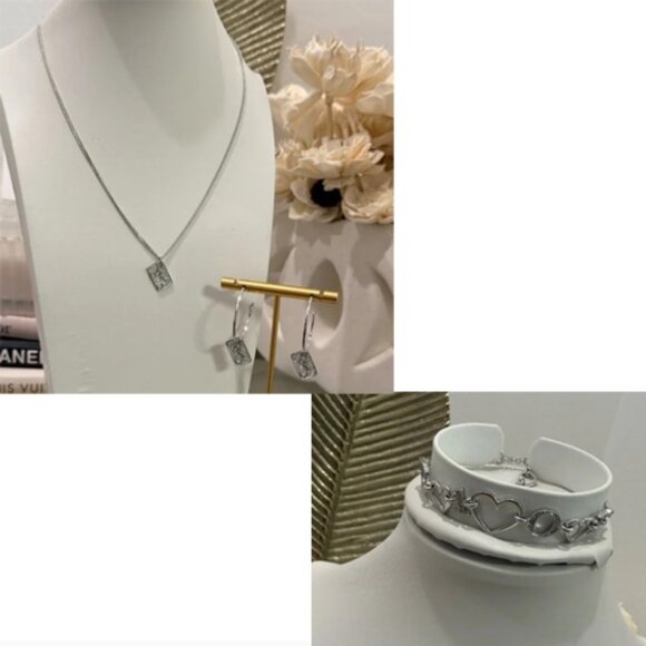 Christian Dior Silver Heart Embellished Necklace, Hoop Earrings & Bracelet 3pc - Picture 1 of 1